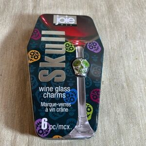 Joie SKULL wine glass charms set of six in original tin